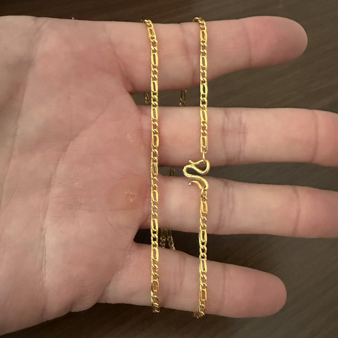 24k Pure Yellow Gold 14.6g Solid Thin 2.5mm Figaro Link Chain Necklace 20"