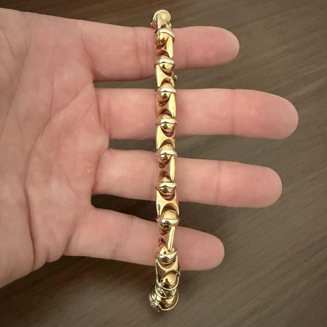 Sauro 18k Yellow and White Gold 34.7g Heavy Fancy Link Bracelet Italy 7.5"