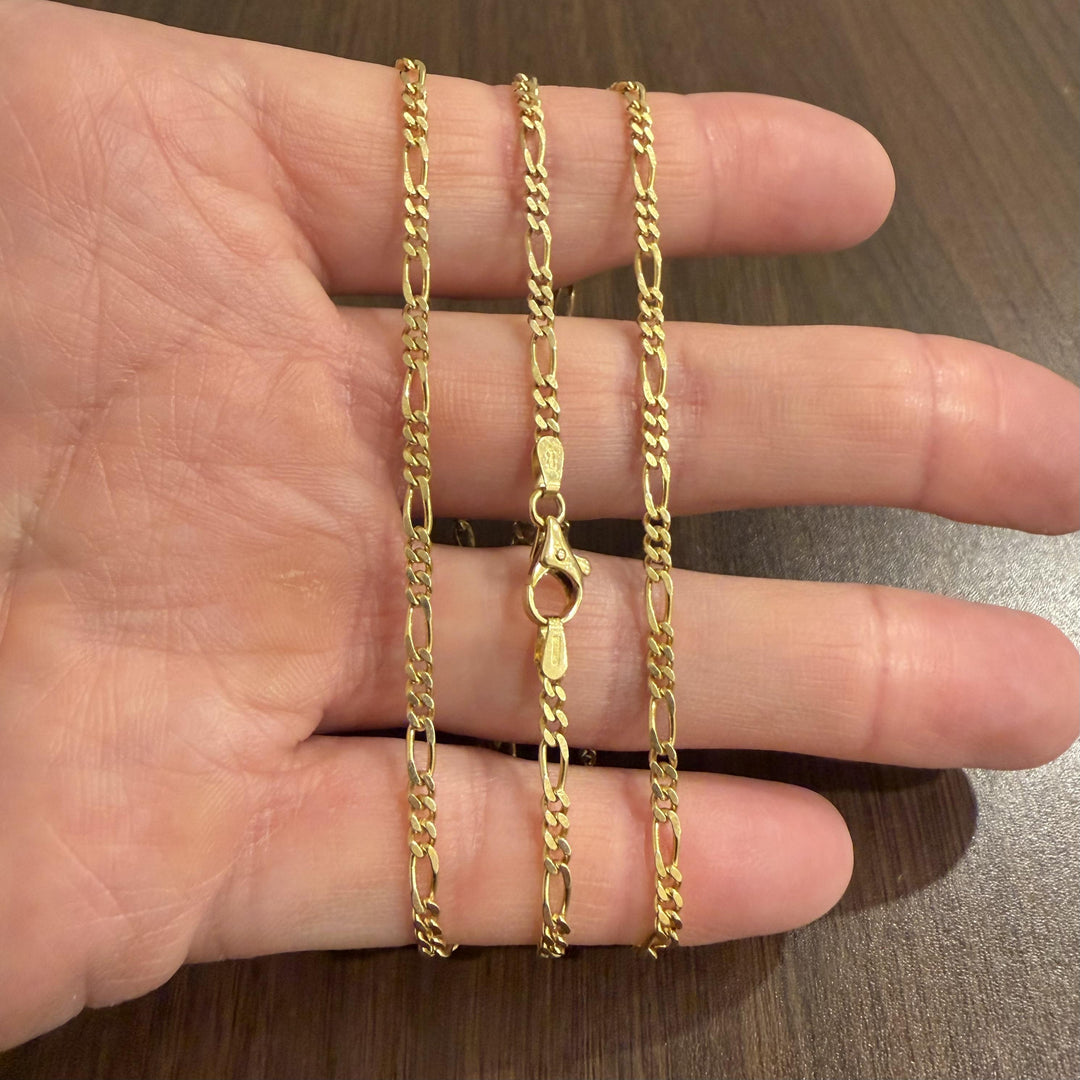 18k Yellow Gold 14.4g Solid UnoAErre 2.8mm Figaro Link Chain Necklace Italy 24"