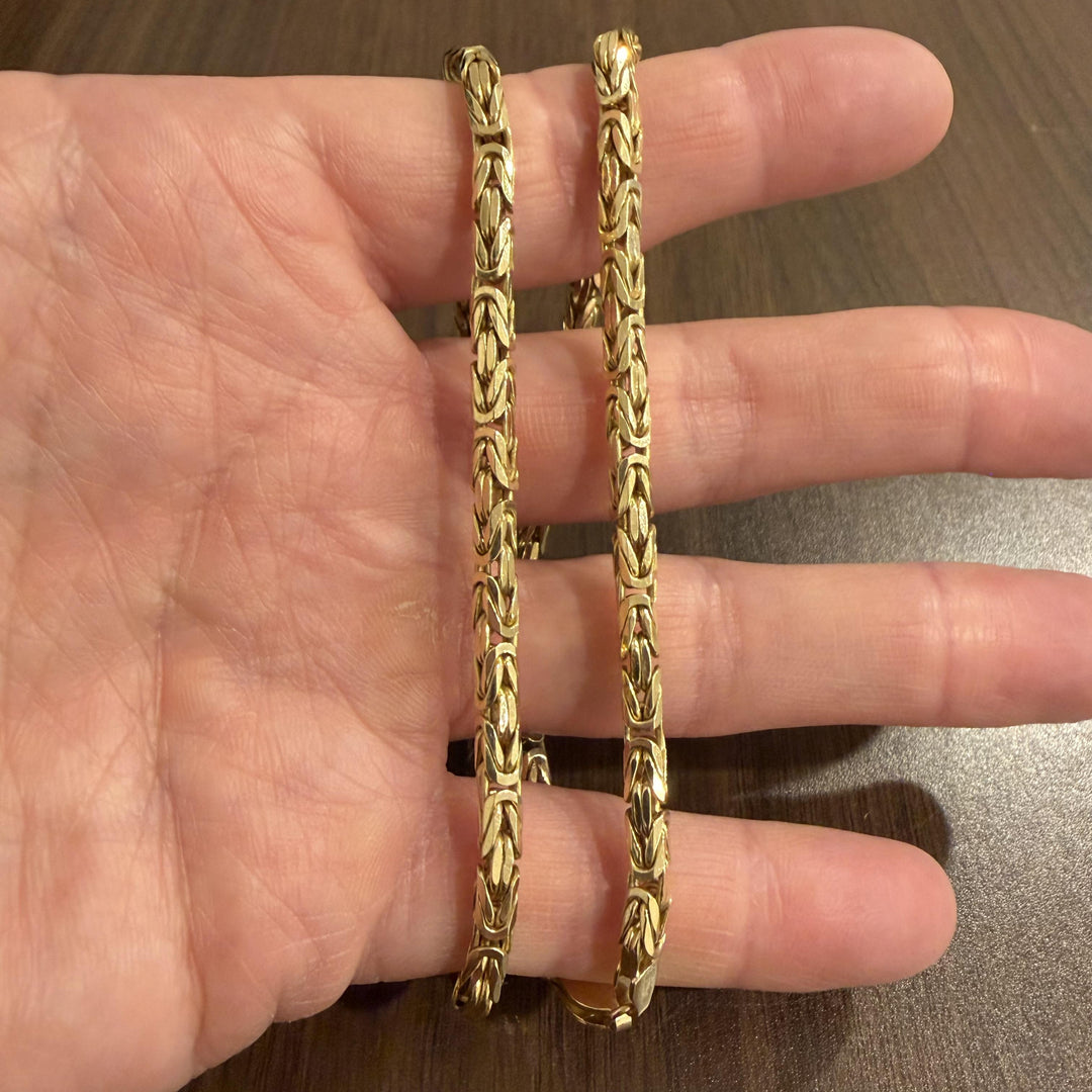 14k Yellow Gold 50g Solid Very Heavy Squared Byzantine Link Necklace Italy 18.5"