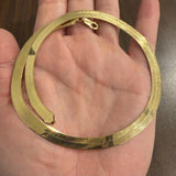 14k Yellow Gold 14.5g Solid Flat Silky 7mm Herringbone Link Necklace Italy 16"