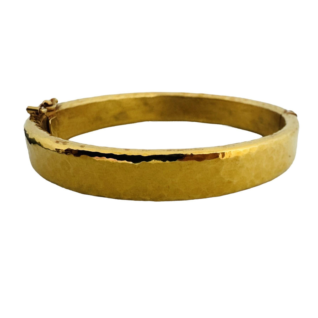 18k Yellow Gold 24.5g Vintage Heavy Hammered Bangle Bracelet 7"