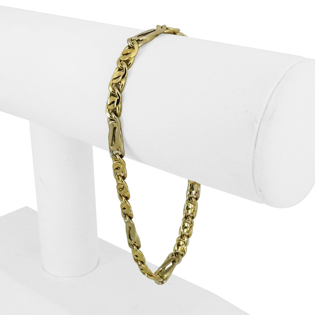 18k Yellow and White Gold 8.8g Semi Solid Fancy Figaro Link Bracelet Italy 8.25"