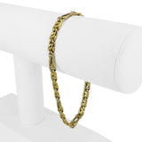 18k Yellow and White Gold 8.8g Semi Solid Fancy Figaro Link Bracelet Italy 8.25"