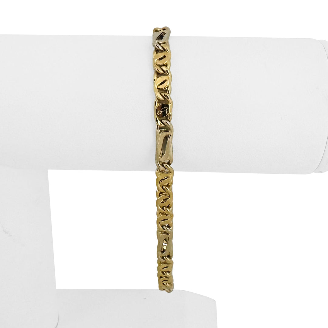 18k Yellow and White Gold 8.8g Semi Solid Fancy Figaro Link Bracelet Italy 8.25"