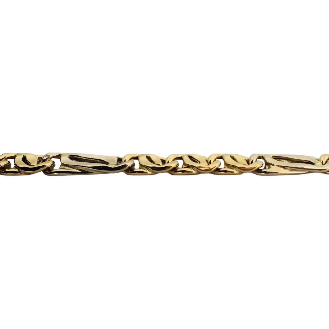 18k Yellow and White Gold 8.8g Semi Solid Fancy Figaro Link Bracelet Italy 8.25"