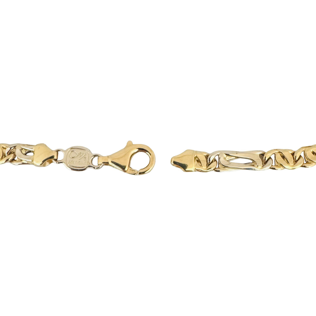 18k Yellow and White Gold 8.8g Semi Solid Fancy Figaro Link Bracelet Italy 8.25"