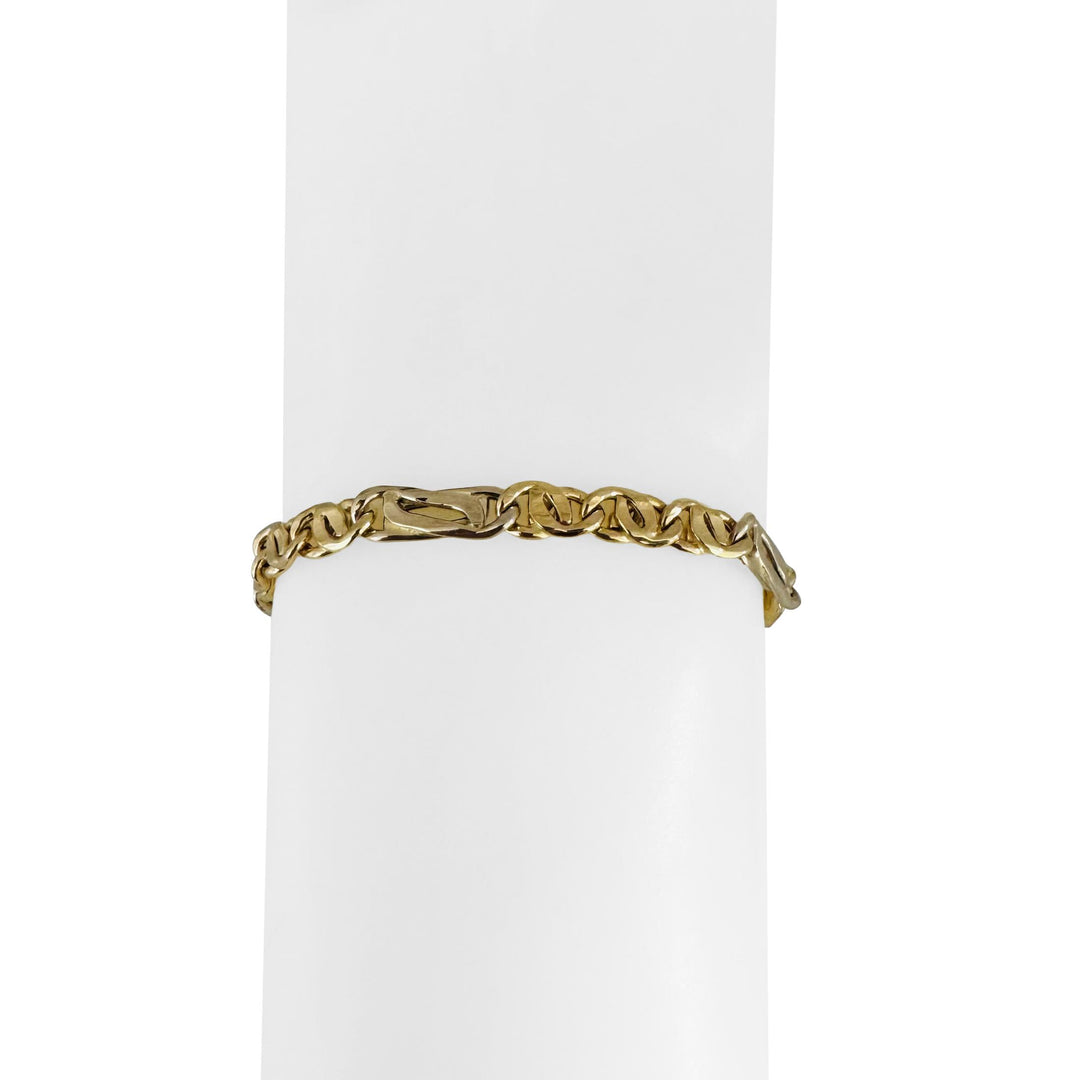 18k Yellow and White Gold 8.8g Semi Solid Fancy Figaro Link Bracelet Italy 8.25"
