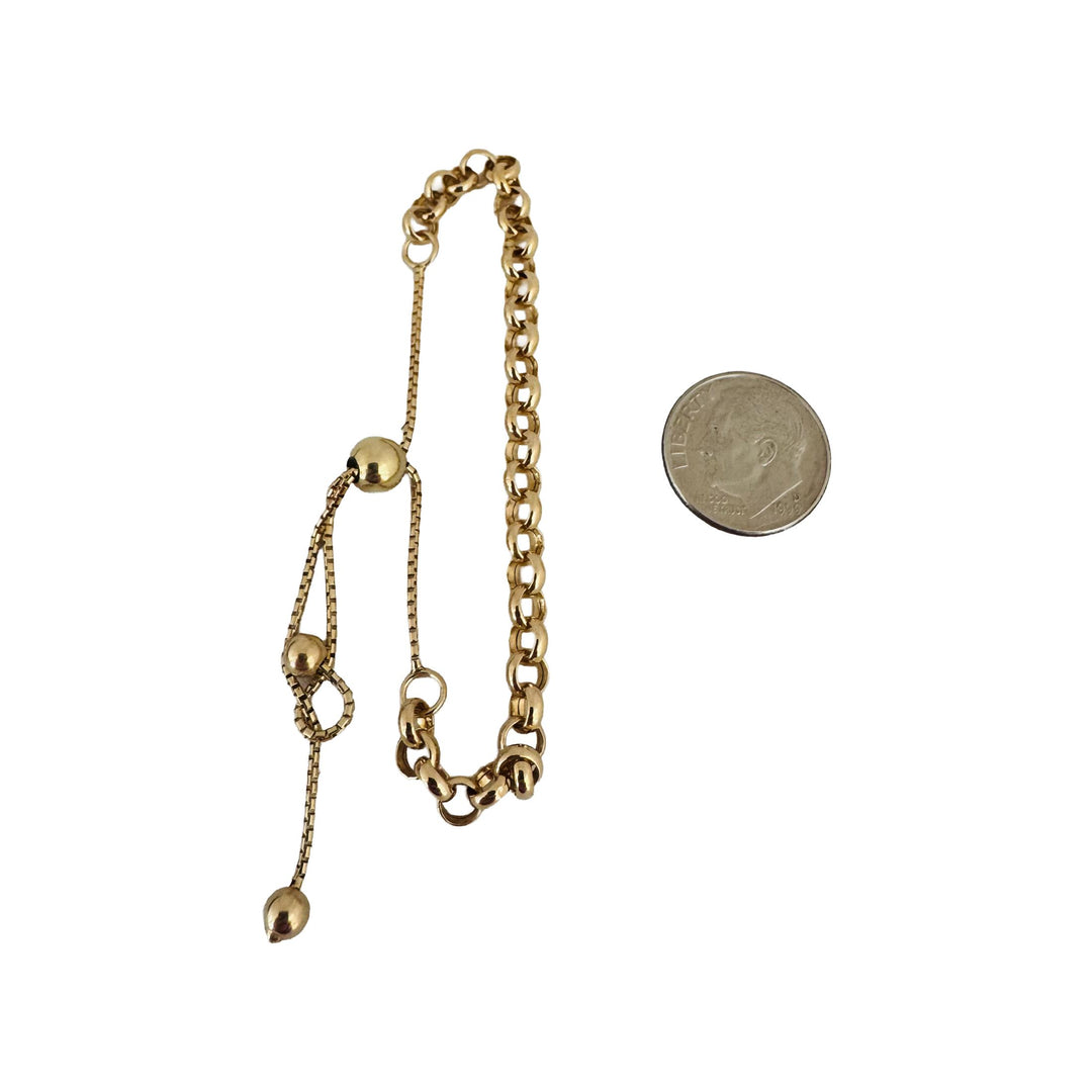 18k Yellow Gold 3.7g Ladies Half Rolo Half Box Link Bracelet Adjustable