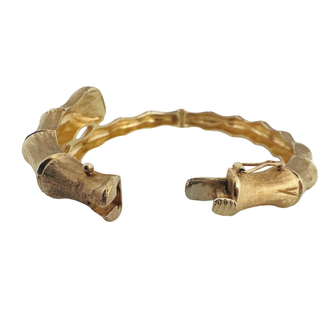 14k Yellow Gold 30.4g Brushed Finish Bamboo Bypass Bangle Bracelet 6.5"