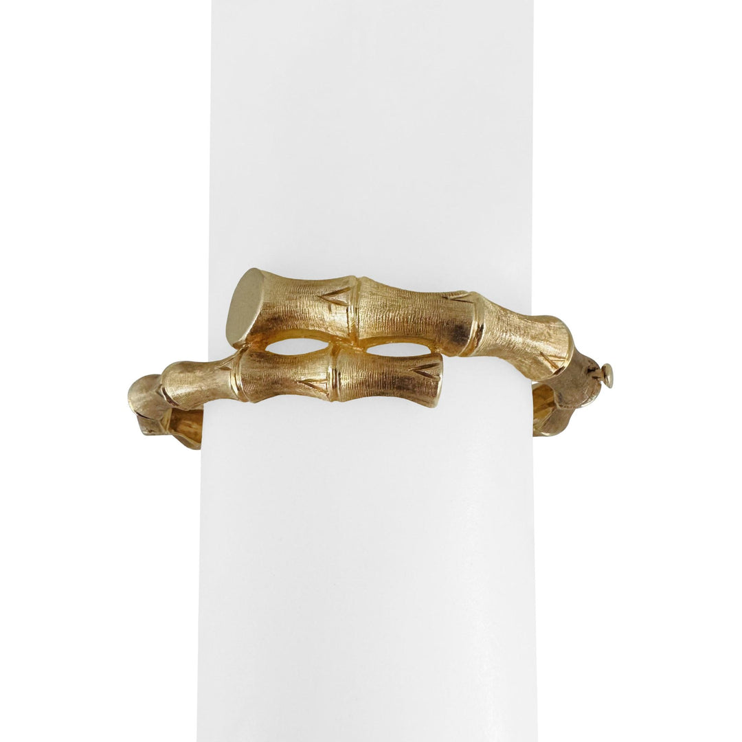 14k Yellow Gold 30.4g Brushed Finish Bamboo Bypass Bangle Bracelet 6.5"