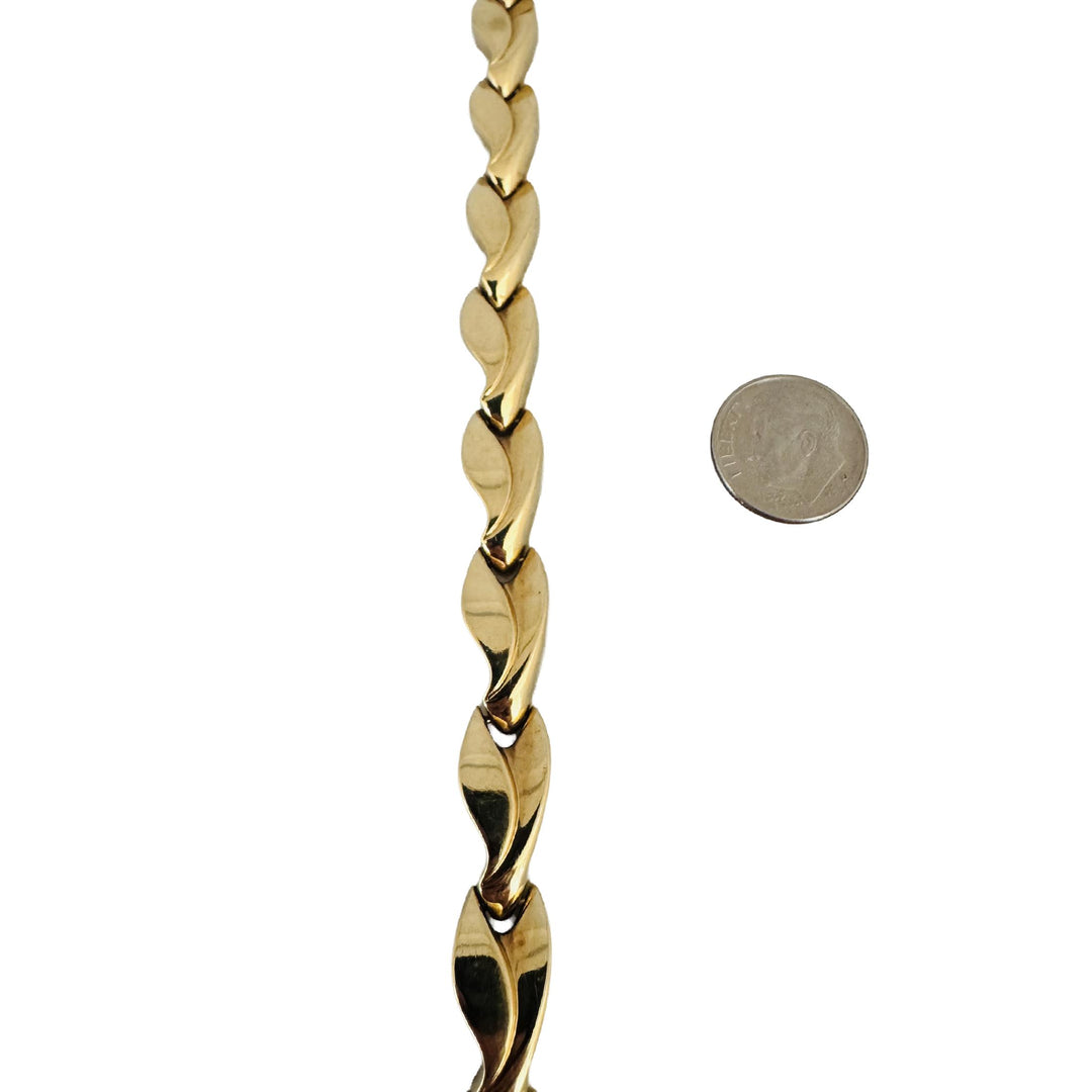 14k Yellow Gold 16.3g Ladies Polished 10mm Fancy Wave Link Bracelet Italy 7"