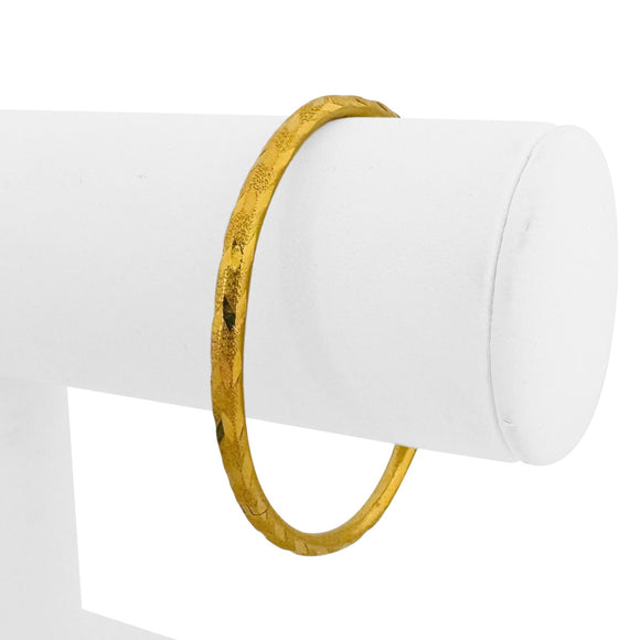 24k Pure Yellow Gold 10.4g Diamond Cut Textured Hinged Bangle Bracelet 7
