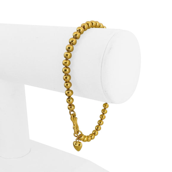 24k Yellow Gold 10.9g Beaded Ball Heart Charm Ladies Bracelet 7