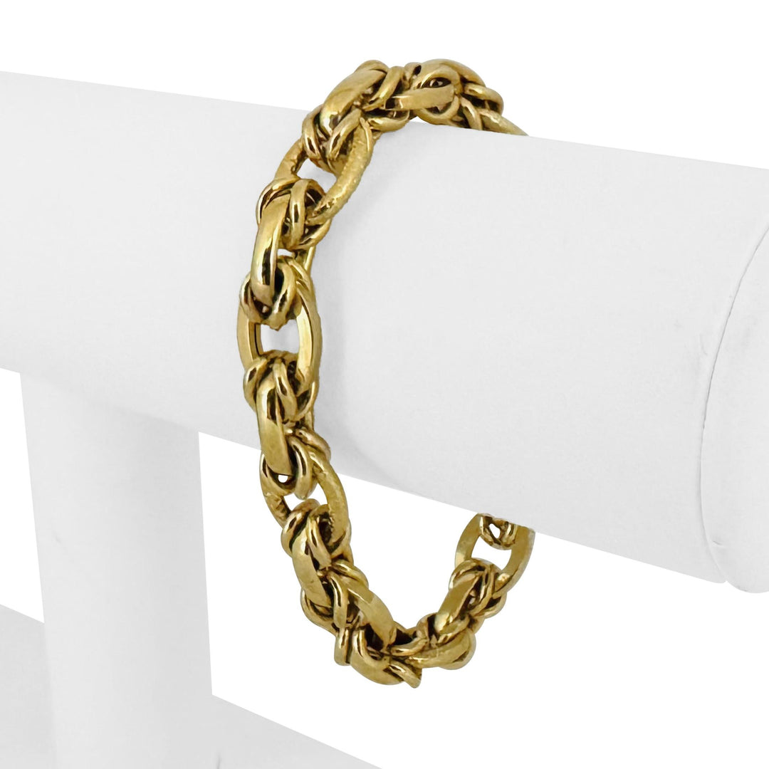 14k Yellow Gold 15.4g Ladies Polished 10mm Fancy Oval Link Bracelet Italy 7.25"