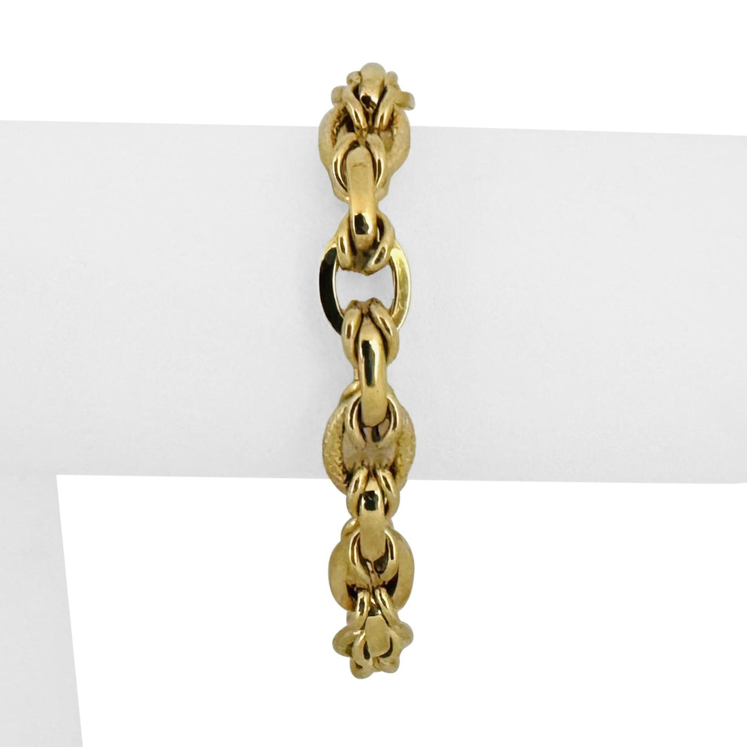 14k Yellow Gold 15.4g Ladies Polished 10mm Fancy Oval Link Bracelet Italy 7.25"