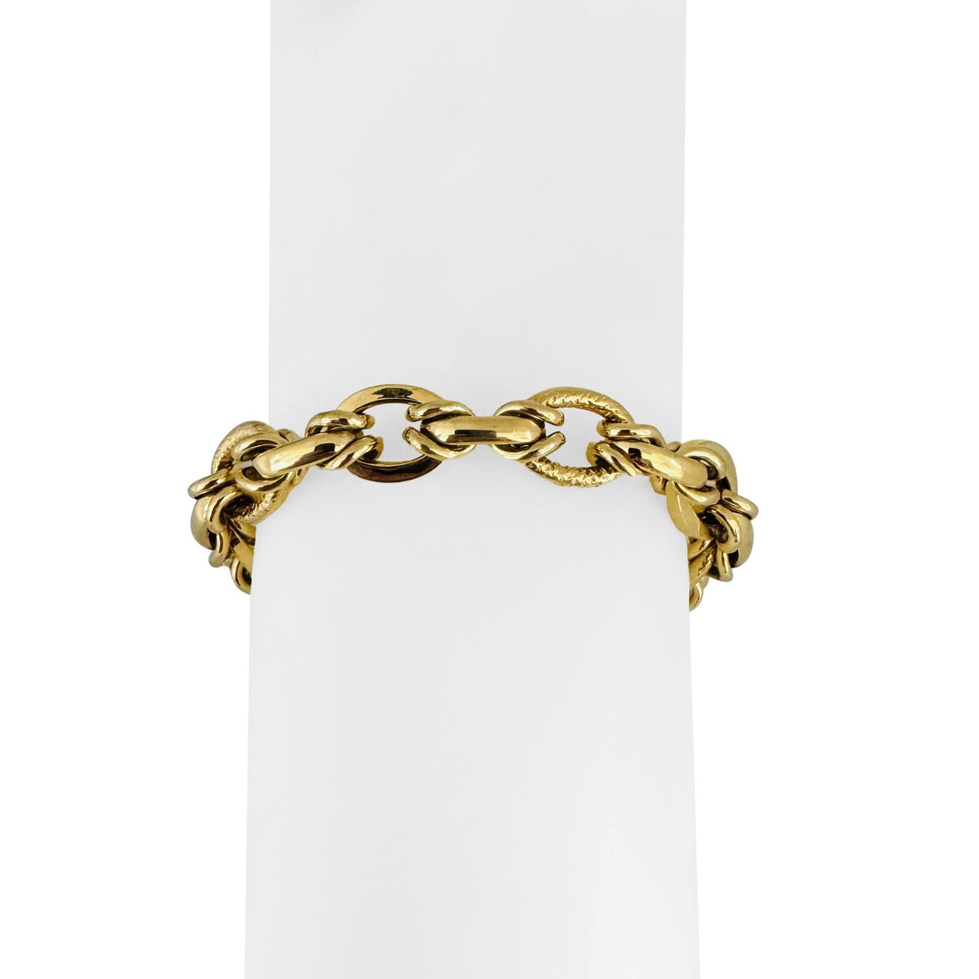 14k Yellow Gold 15.4g Ladies Polished 10mm Fancy Oval Link Bracelet Italy 7.25"