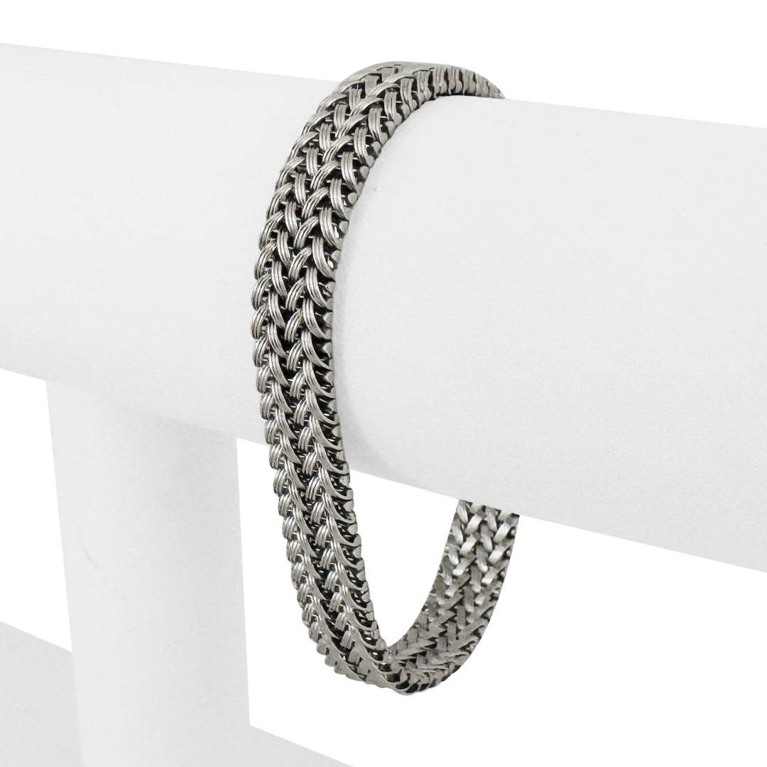 14k White Gold 22.4g Heavy Vintage Braided Mesh Link Bracelet Italy 7.25"
