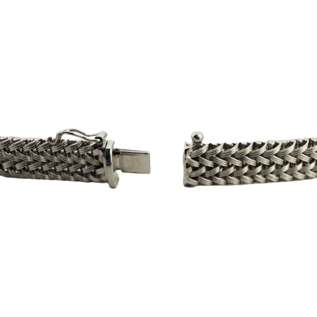 14k White Gold 22.4g Heavy Vintage Braided Mesh Link Bracelet Italy 7.25"