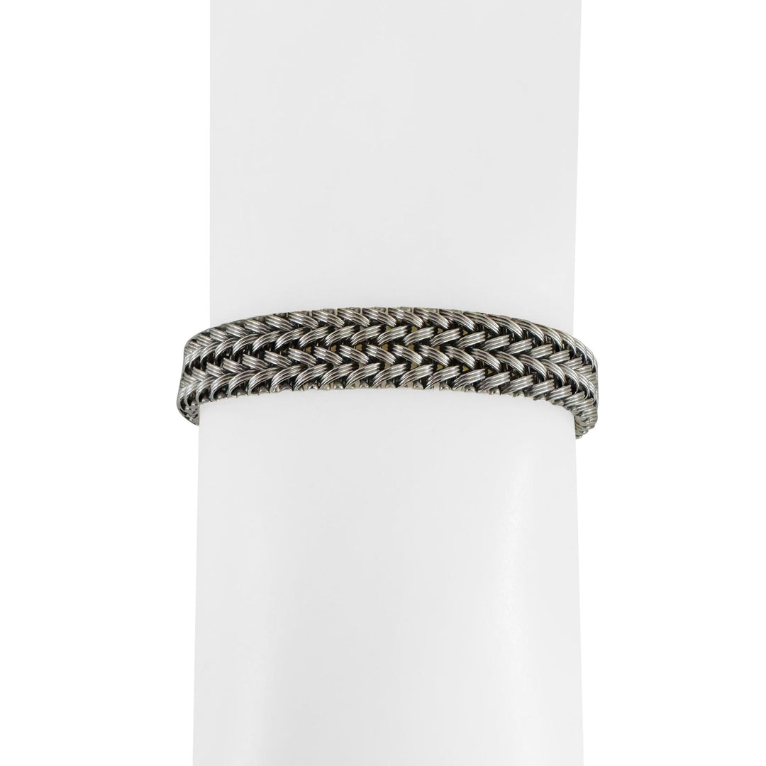 14k White Gold 22.4g Heavy Vintage Braided Mesh Link Bracelet Italy 7.25"