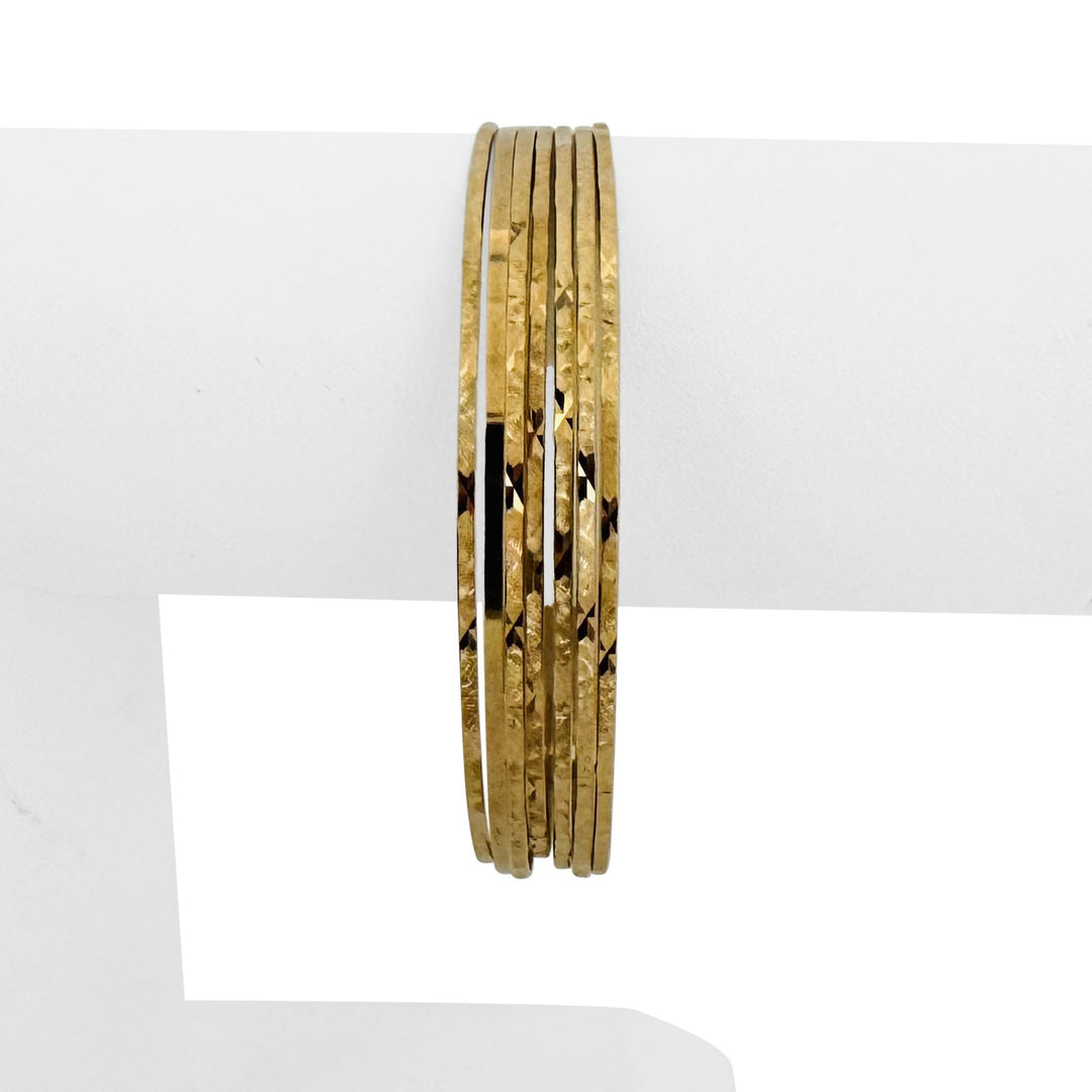Set of Seven 14k Yellow Gold 18g Diamond Cut Connected Bangle Bracelets 7.85"