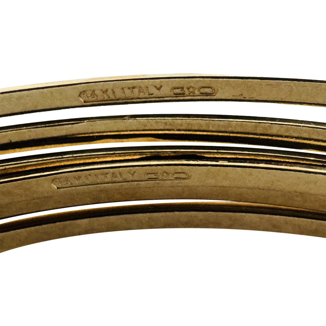 Set of Seven 14k Yellow Gold 18g Diamond Cut Connected Bangle Bracelets 7.85"