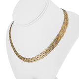14k Tri Tone Gold 15.4g Ladies Braided Herringbone Necklace Italy 18"