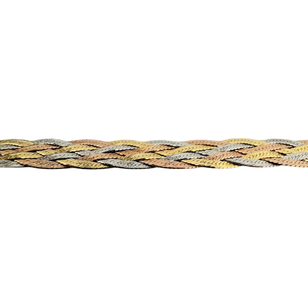 14k Tri Tone Gold 15.4g Ladies Braided Herringbone Necklace Italy 18"