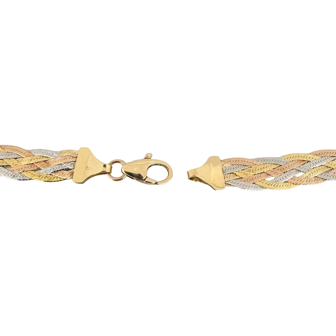 14k Tri Tone Gold 15.4g Ladies Braided Herringbone Necklace Italy 18"