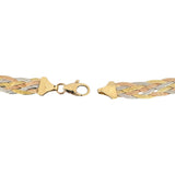 14k Tri Tone Gold 15.4g Ladies Braided Herringbone Necklace Italy 18"