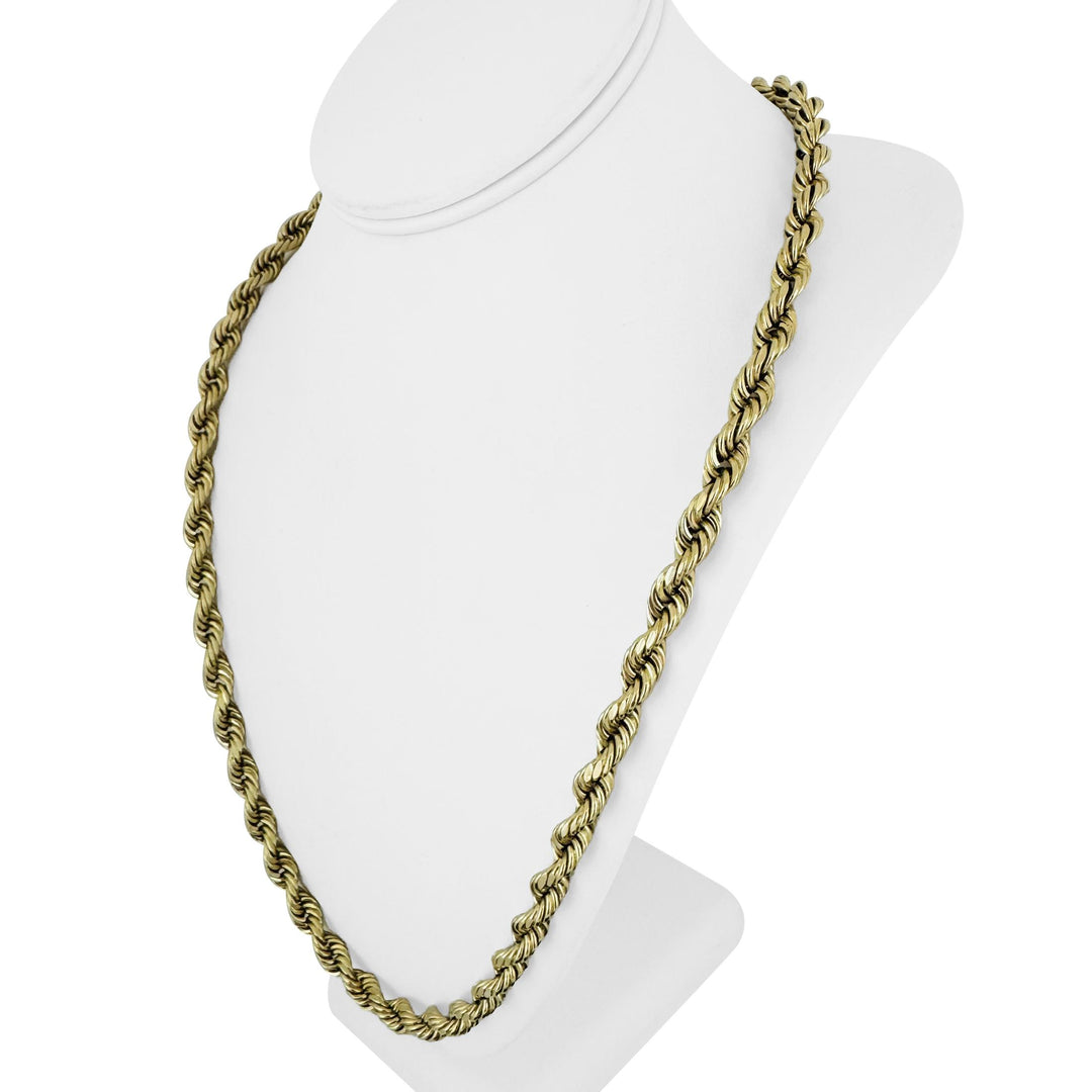 14k Yellow Gold 30.7g Hollow Thick 7.5mm Men's Rope Chain Necklace 26"