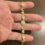 14k Yellow Gold 9.7g Moon Sun Stars Planets Charm Link Bracelet 7"