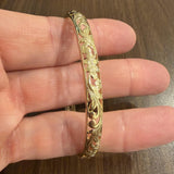 14k Yellow Gold 12.8g Solid Vintage 6mm Floral Bangle Bracelet 7.25"