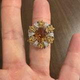 18k White Gold Citrine and Diamond Large Halo Ring Size 7