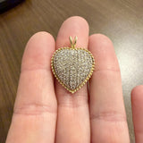 14k Yellow and White Gold and 2cttw Diamond Vintage Heart Pendant 1.25"