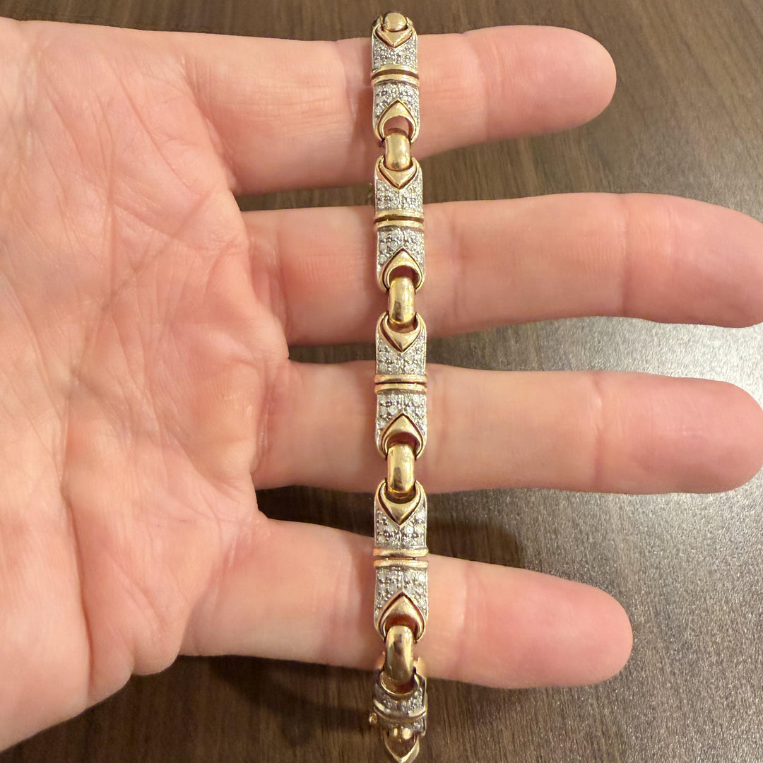 14k Yellow Gold and 1.50cttw Diamond 24.5g Vintage Link Bracelet 7.5"