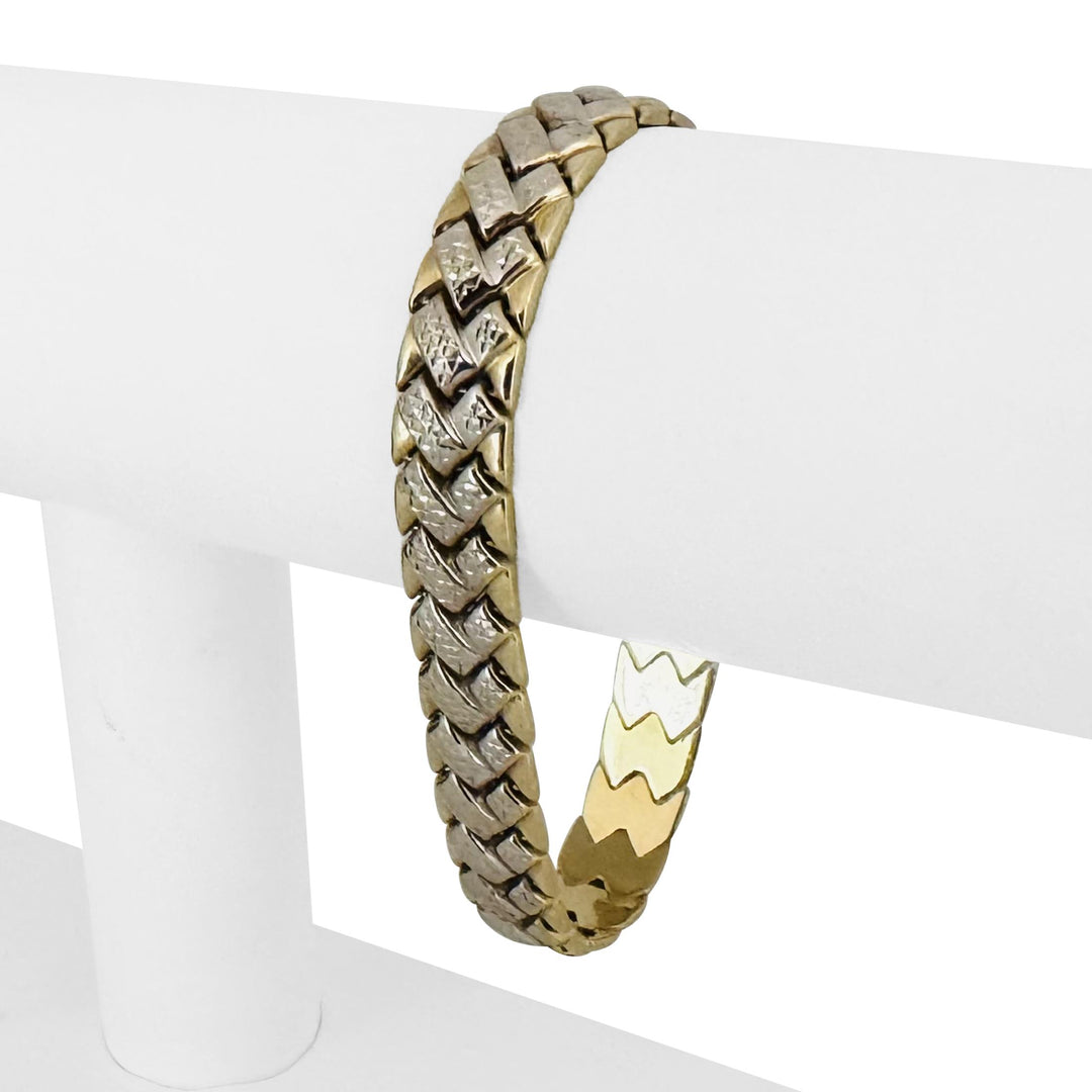 14k Yellow and White Gold 15.6g Diamond Cut Fancy Link Bracelet Turkey 7.5"