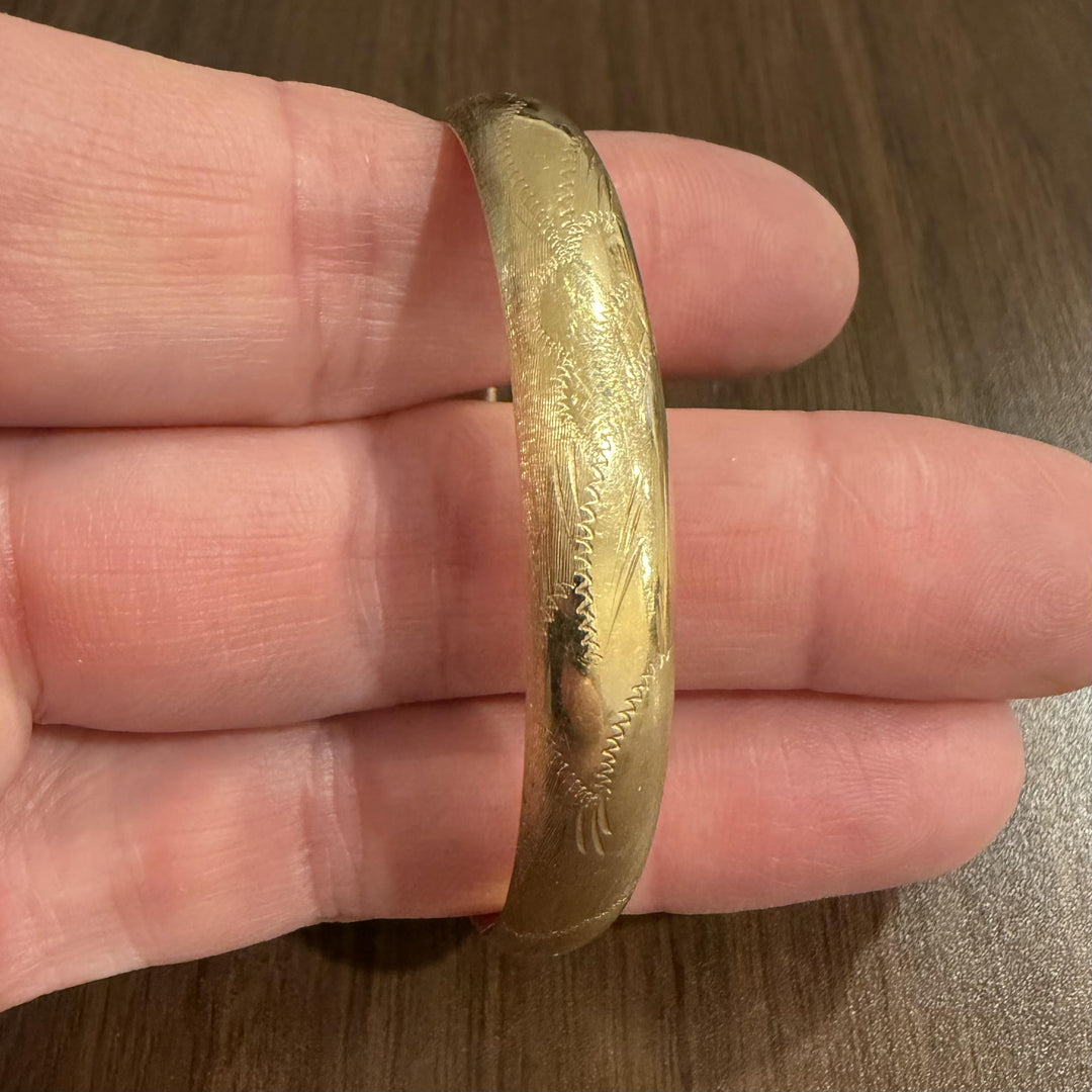 14k Yellow Gold 9.7g Vintage 9mm Floral Bangle Bracelet 7"