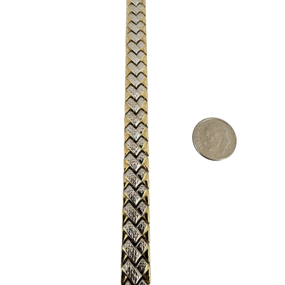 14k Yellow and White Gold 15.6g Diamond Cut Fancy Link Bracelet Turkey 7.5"
