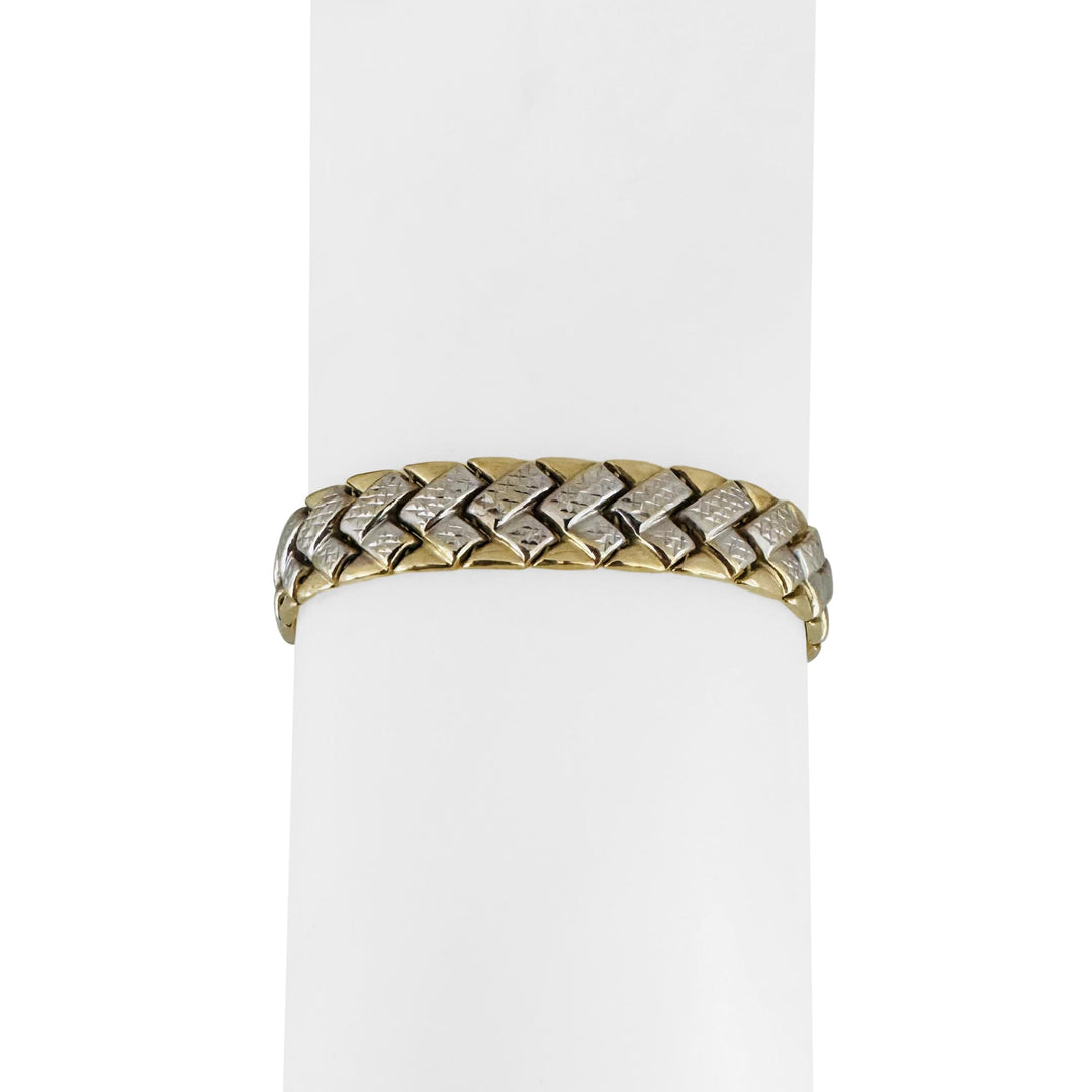 14k Yellow and White Gold 15.6g Diamond Cut Fancy Link Bracelet Turkey 7.5"