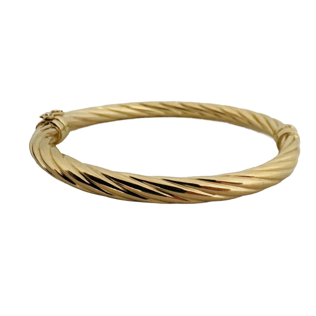 14k Yellow Gold 7g Hollow Light 5.5mm Twisted Spiral Bangle Bracelet Italy 7"