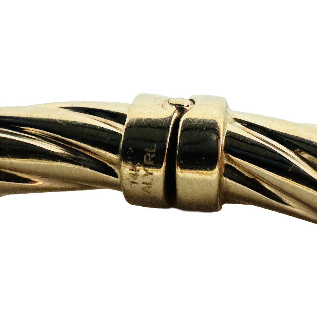 14k Yellow Gold 7g Hollow Light 5.5mm Twisted Spiral Bangle Bracelet Italy 7"