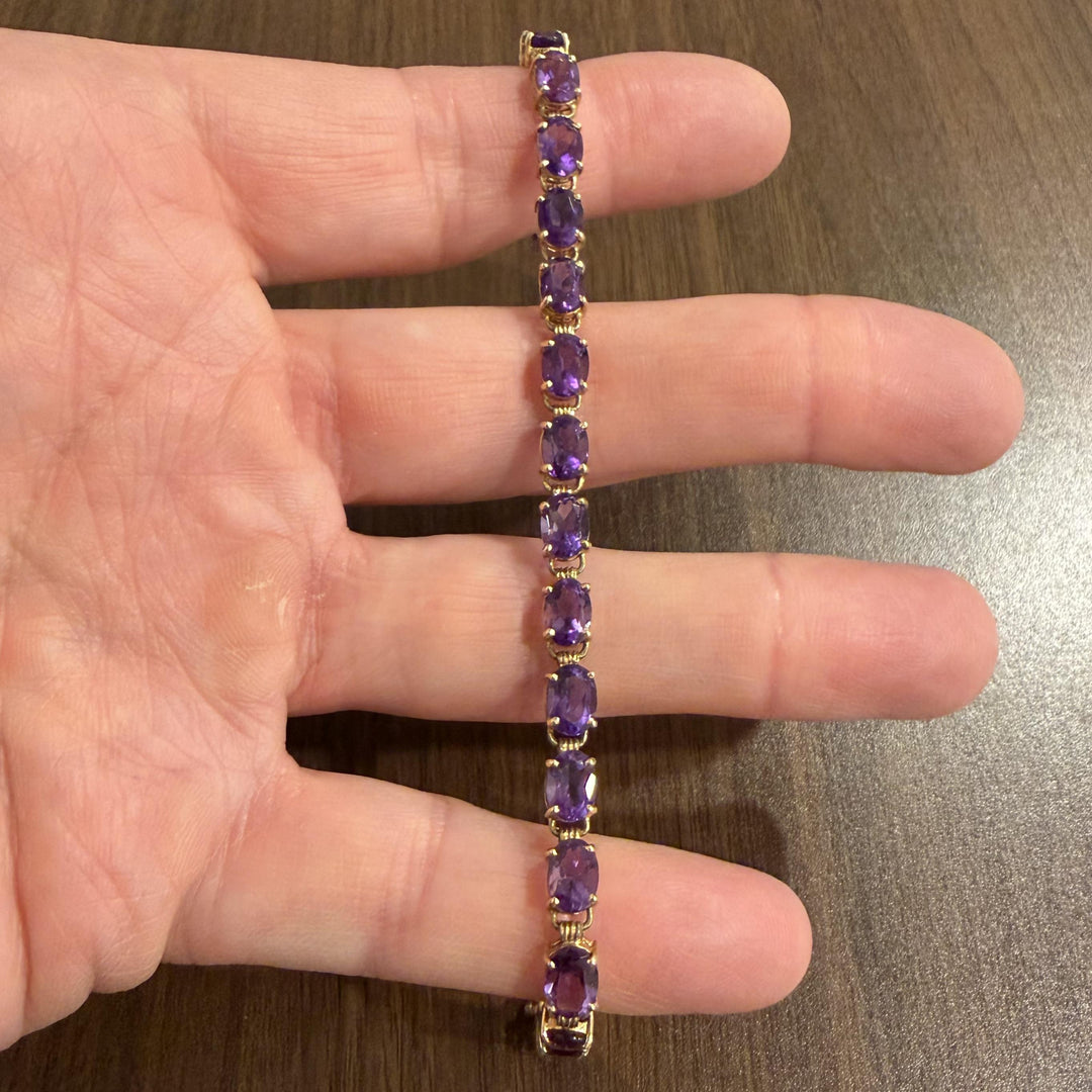 14k Yellow Gold and Amethyst 9.5g Ladies Vintage Link Bracelet 7"