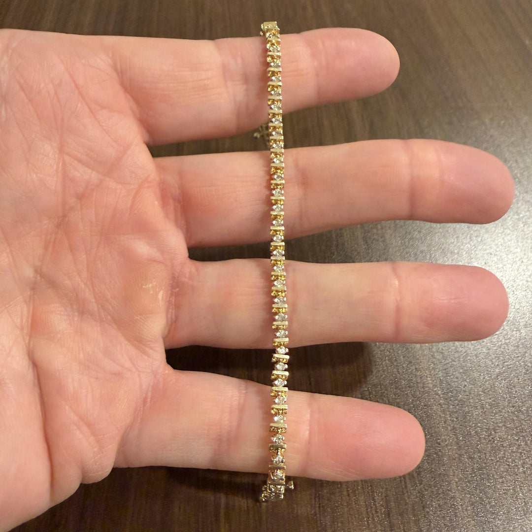 14k Yellow Gold and 0.75cttw Diamond Bar Link Vintage Tennis Bracelet 7"