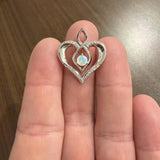 14k White Gold Opal and Diamond Vintage Heart Pendant 1"