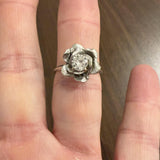 14k White Gold and 0.50ct Round Cut Diamond Vintage Rose Ring Size 8