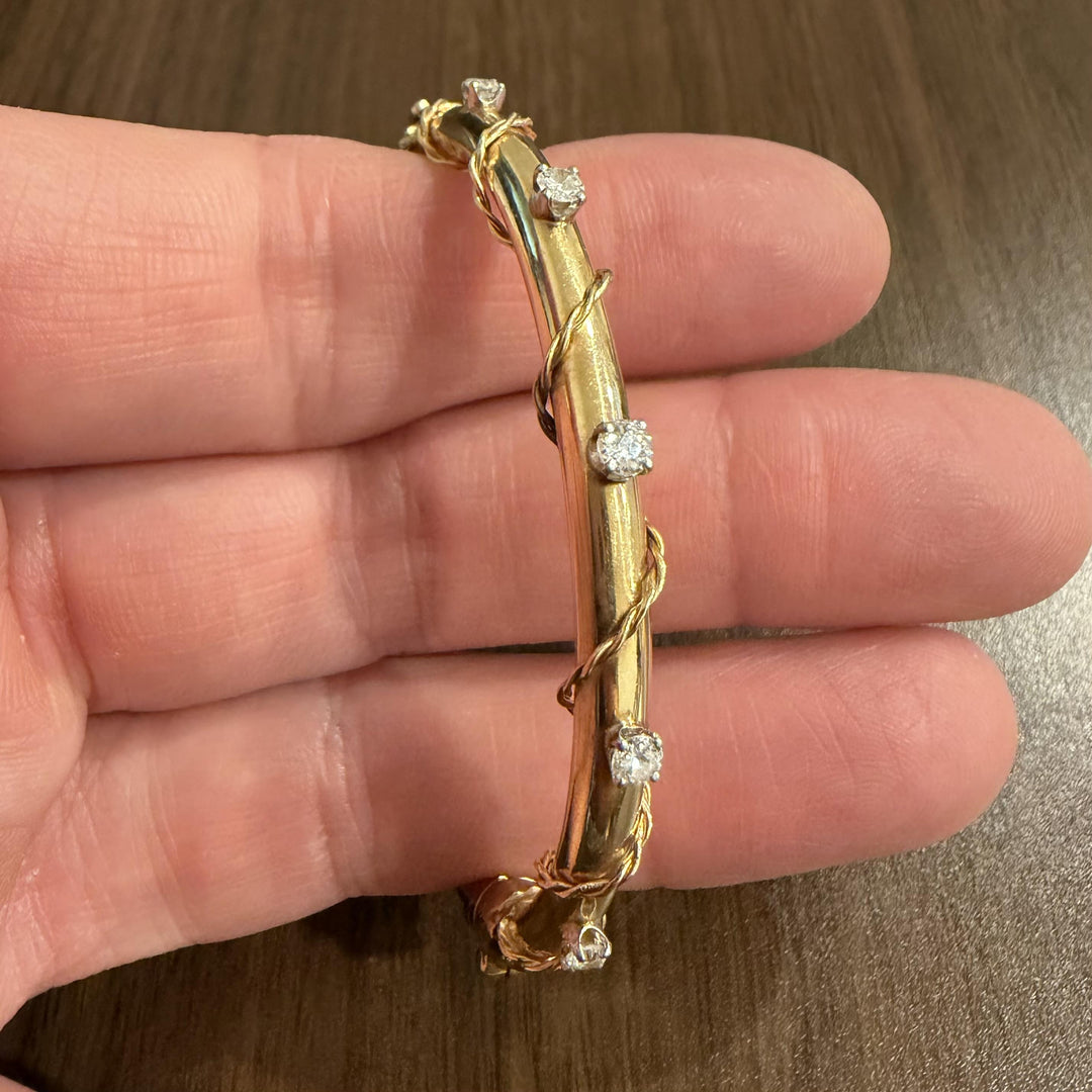 14k Yellow Gold and 0.50cttw Diamond Vintage Bangle Bracelet 6.75"