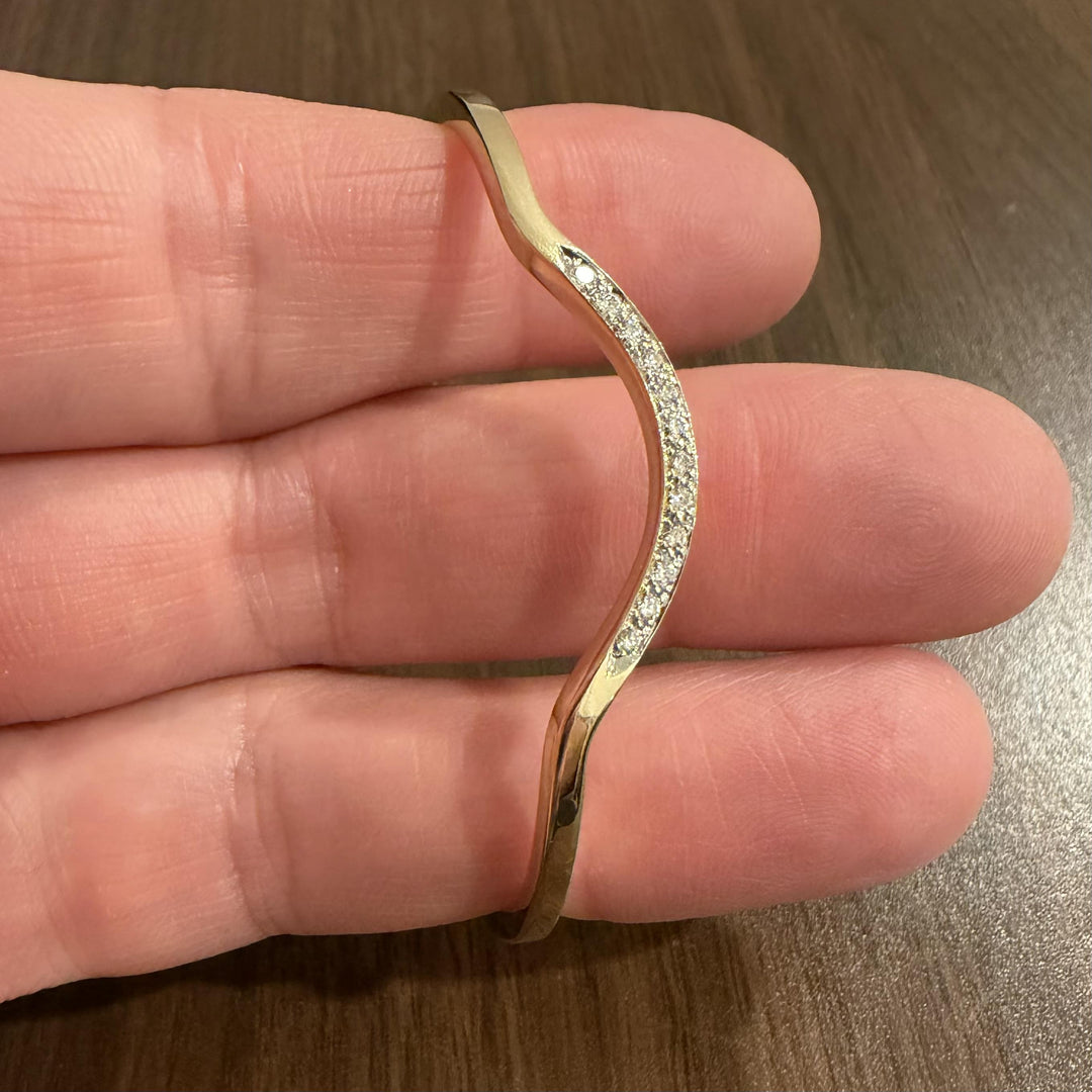 14k Yellow Gold and 0.35cttw Diamond Solid Curved Cuff Bracelet 6.25"