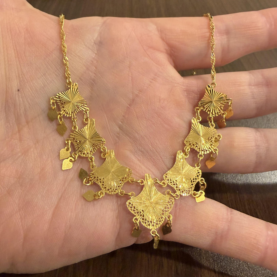 21k Yellow Gold 17.5g Twisted Curb Link Ornate Drop Dangle Necklace 18"