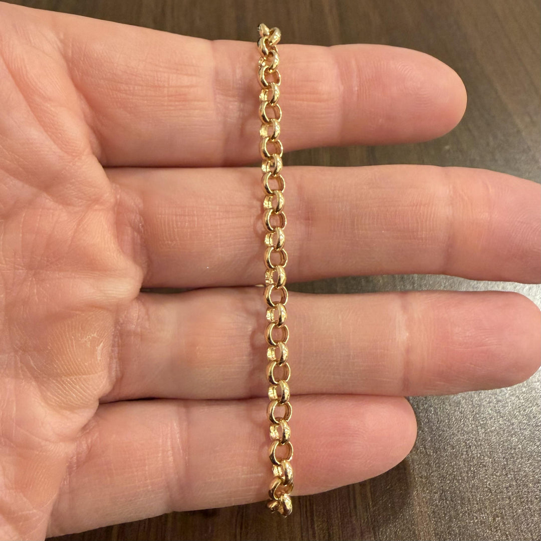 18k Yellow Gold 3.7g Ladies Half Rolo Half Box Link Bracelet Adjustable